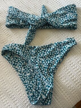 Teal Floral Bandeau Bikini Set - Women Swim Bikini